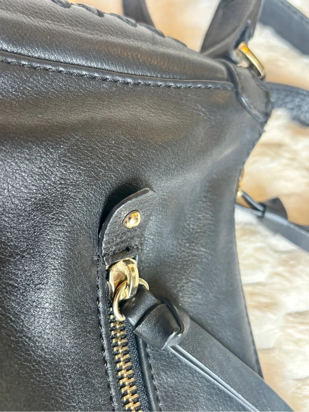 Perlina black, leather hobo Crossbody bag, gold chain detail excellent condition